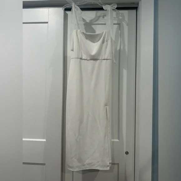 Lulus Romantic Celebration White Tie-Strap Bodycon Midi dress - Picture 3 of 6